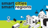 Illustration mit verschiedenen Motiven wie Gebäuden, einem Bus, einer Person mit einem Smartphone und der Beschriftung "smart cities, smart regions"